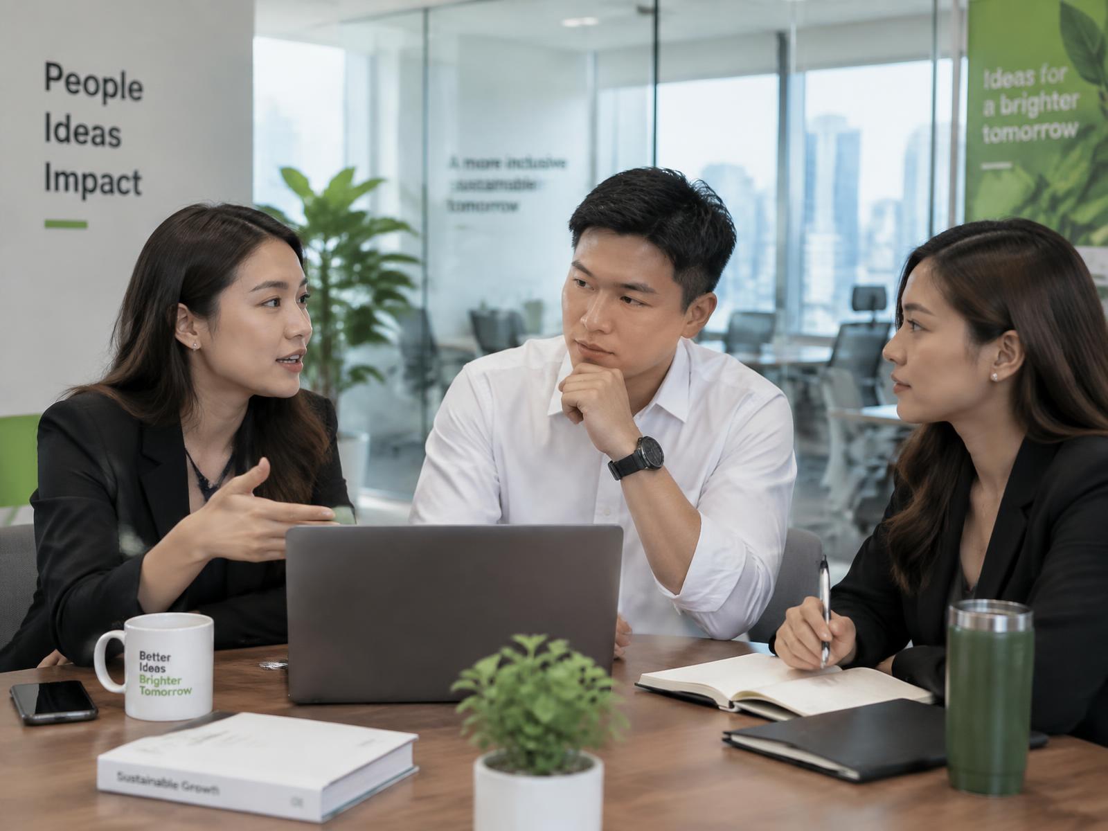 Executives in a focused strategy conversation